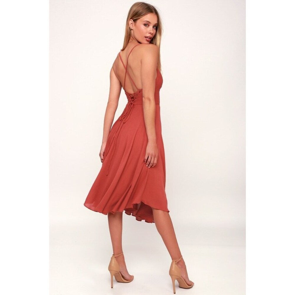 Lulus Troulos Rust Red Lace-up Midi Dress - Size M